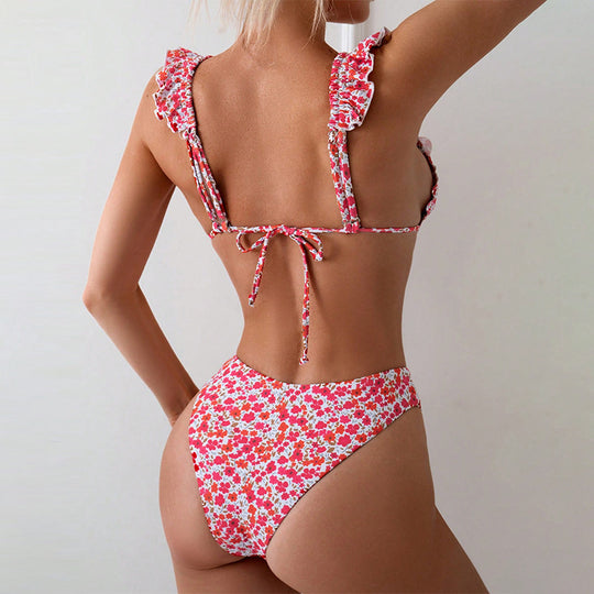 Damen Triangel-Bikini mit Rüschendetails und hoch geschnittenem Slip R&B