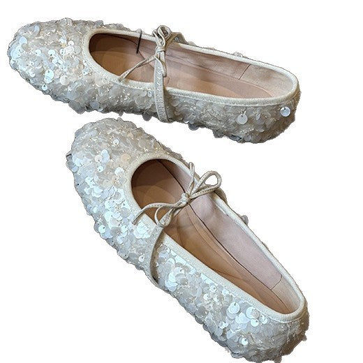 Damen Ballerinas mit funkelnden Pailletten und zartem Riemchen Heidi Mode