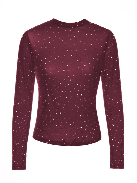 Damen Glitzerndes Langarmshirt mit schimmernden Pailletten R&B