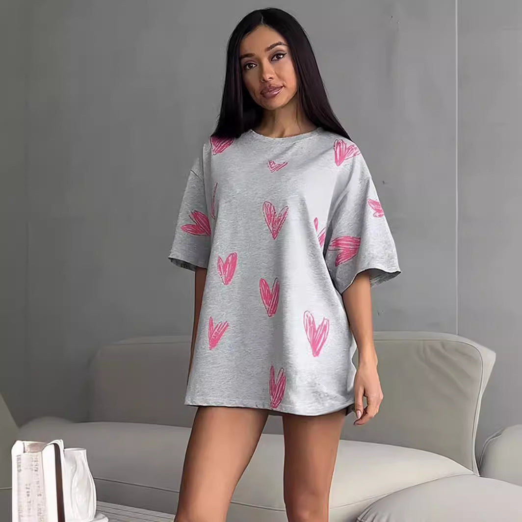 Damen lässiges T-Shirt mit Herzmotiv R&B