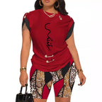 Damen modisches T-Shirt und gemusterte Radlerhose Set R&B