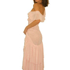 Damen Maxi-Kleid mit voluminösen Rüschendetails und figurformendem Schnitt R&B
