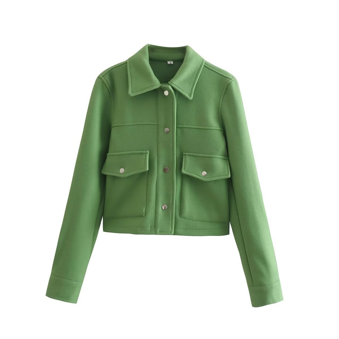 Damen kurze Jacke aus hochwertigem Material mit praktischen Brusttaschen R&B