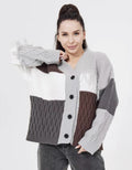 Damen Strickjacke mit modischem Blockstreifenmuster und klassischem Knopfverschluss R&B