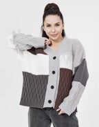 Damen Strickjacke mit modischem Blockstreifenmuster und klassischem Knopfverschluss R&B