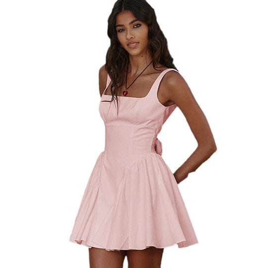 Damen Verspieltes Minikleid mit quadratischem Ausschnitt und schwingendem Rock R&B