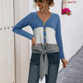 Damen Strickjacke mit bindbarem Detail und gestreiftem Muster R&B