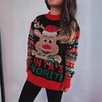 Damen Weihnachtspullover mit festlichem Rentier-Motiv und kunterbunten Strickdetails R&B
