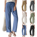 Damen nan lässige Leinenhose mit weitem Bein, elastischem Bund und Seitentaschen R&B