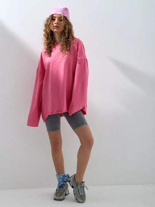 Damen Oversized Sweatshirt mit langen Ärmeln und Rundhalsausschnitt R&B