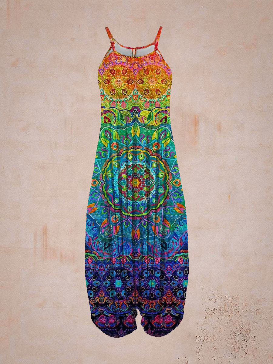 Damen entspanntes Jumpsuit mit grafischem Print und verstellbaren Trägern R&B