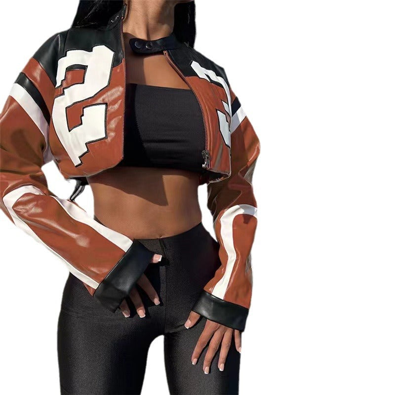 Damen cropped Kunstlederjacke im auffälligen Design R&B