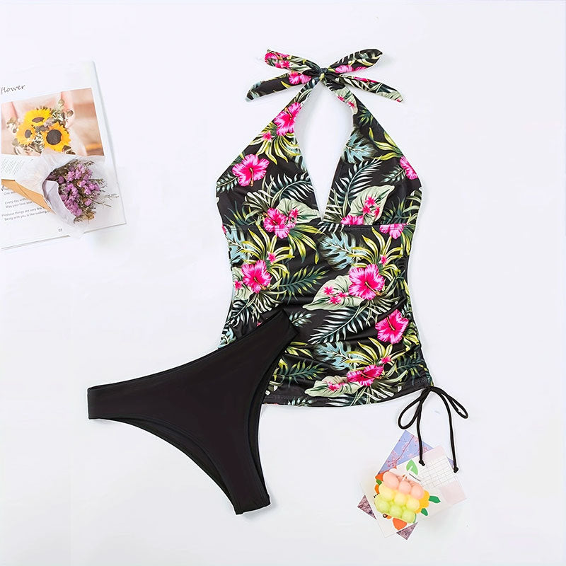 Damen Badeanzug mit floralem Design und verstellbaren Trägern R&B