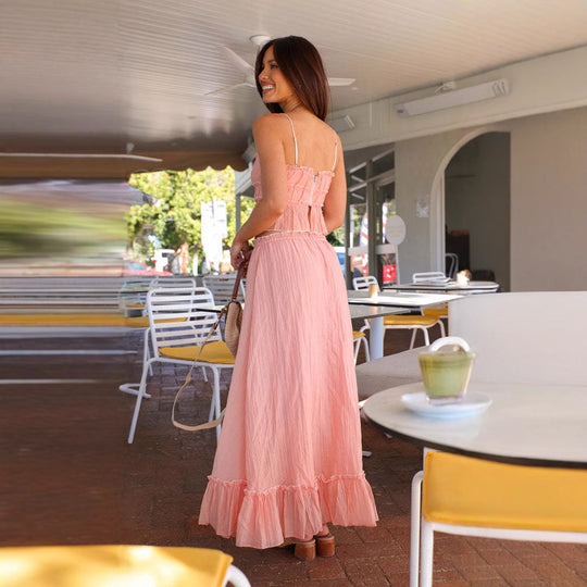 Damen Maxikleid mit verspieltem Rüschensaum und praktischen Bindebändern R&B
