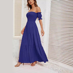 Damen Maxikleid mit schulterfreiem Schnitt und romantischen Puffärmeln R&B