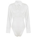Damen eleganter Bodysuit mit feinem Kragen und Knopfdetails R&B