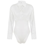 Damen eleganter Bodysuit mit feinem Kragen und Knopfdetails R&B