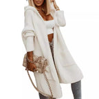 Damen lässige Strickjacke mit Kapuze und eingearbeitetem Schriftzug R&B