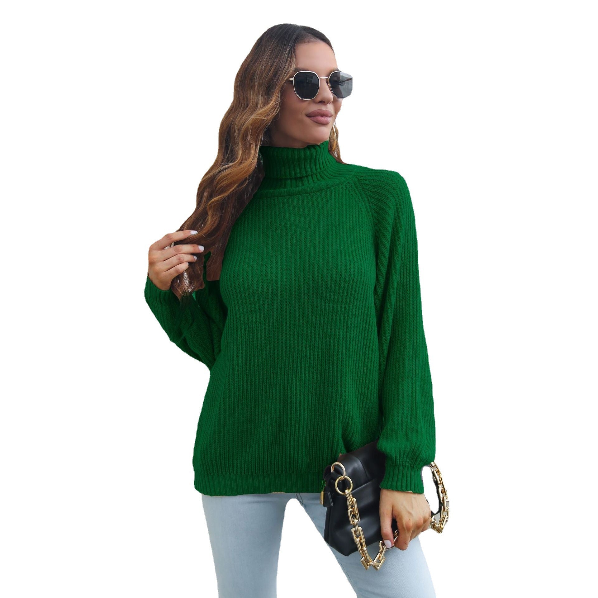 Damen Grobstrickpullover mit hohem Kragen und feiner Struktur R&B
