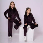 Damen Fleece-Loungewear-Anzug mit Kapuze und elastischem Bund R&B