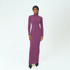 Damen Langarm Maxikleid mit elegantem Stehkragen und figurbetontem Schnitt EB