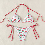 Damen Triangel-Bikini mit fröhlichem Kirschdesign und verstellbaren BindR&Bändern R&B