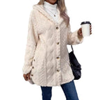 Damen Kuschelige Jacke mit Kapuze und Knopfdetails