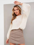 Damen lässiger Strickpullover mit voluminösen Ärmeln und feiner Struktur R&B