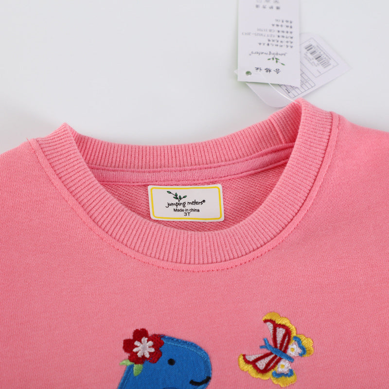 Mädchen Sweatshirt mit buntem Dinosaurier- und Blumenapplikationen R&B