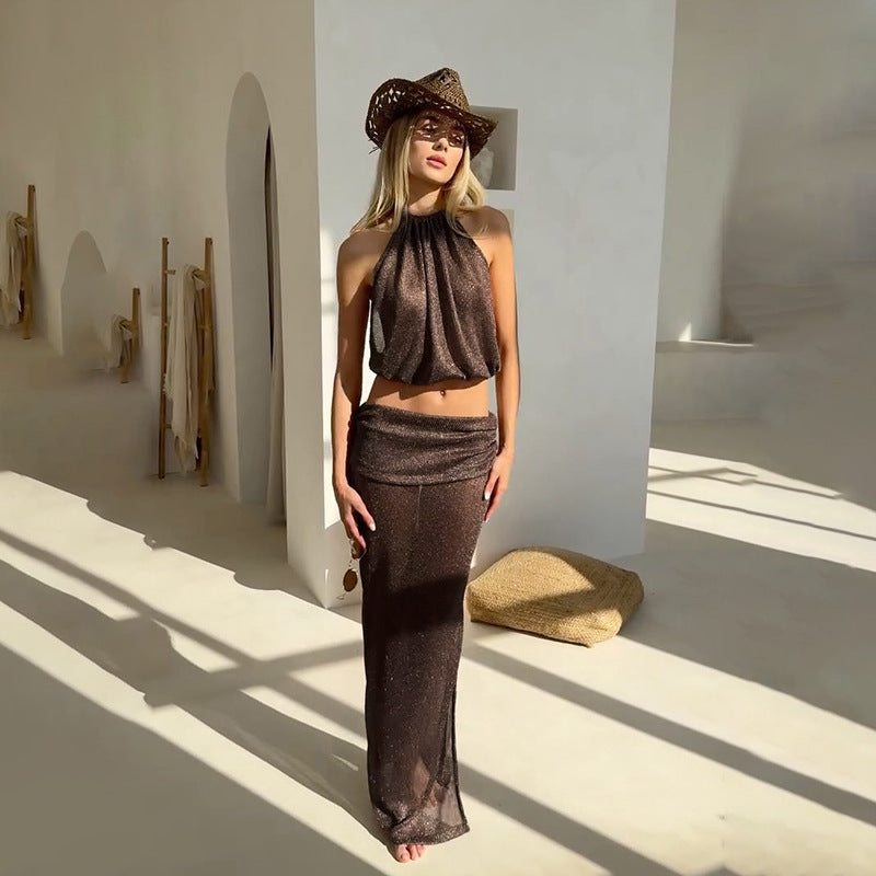 Damen Set aus eleganter Crop-Top und figurbetontem Rock mit Raffungen R&B