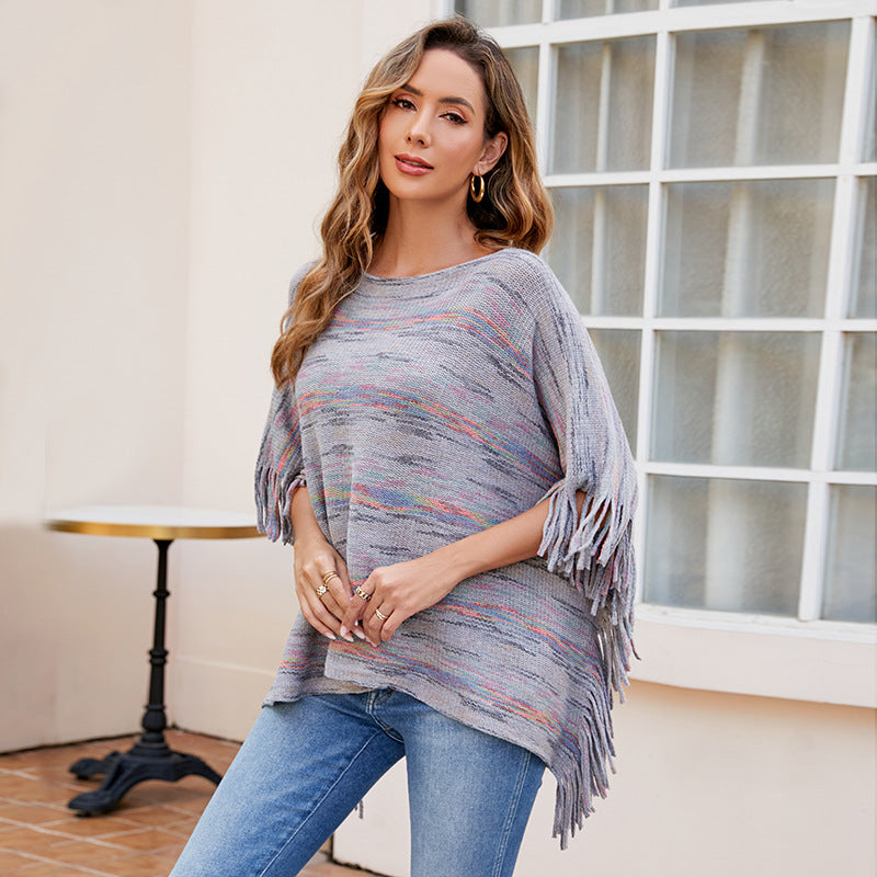 Damen kuscheliger Poncho mit fransigen Details R&B
