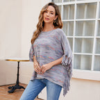 Damen kuscheliger Poncho mit fransigen Details