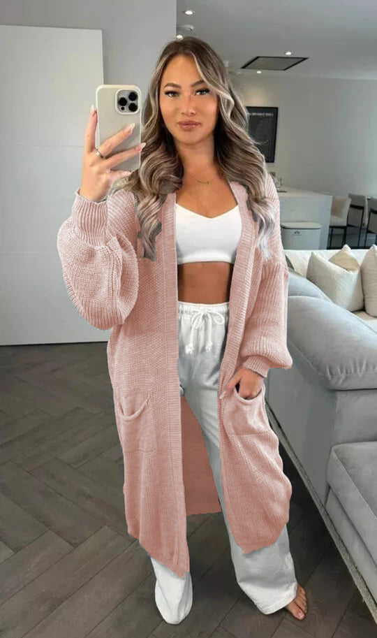 Damen Großer Strickcardigan mit offenem Schnitt und praktischen Taschen R&B