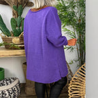 Damen lässiger Langarmstrickpullover im Oversized-Stil mit seitlichen Schlitzen R&B