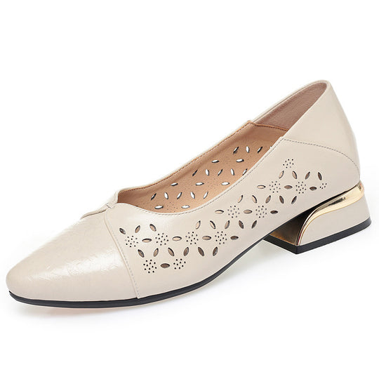 Damen Ballerinas mit dekorativem Lochdesign und elegantem Blockabsatz R&B