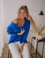 Damen lässiger Pullover mit offener Schulter und weichem Strickmuster R&B