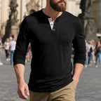 Herren Langarm-Henley-Shirt aus weichem Baumwollmix mit praktischer Brusttasche R&B