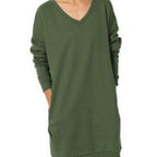 Damen Sweatshirt-Kleid mit V-Ausschnitt und praktischem Taschen-Design
