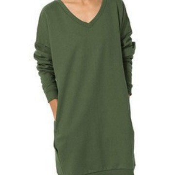Damen Sweatshirt-Kleid mit V-Ausschnitt und praktischem Taschen-Design