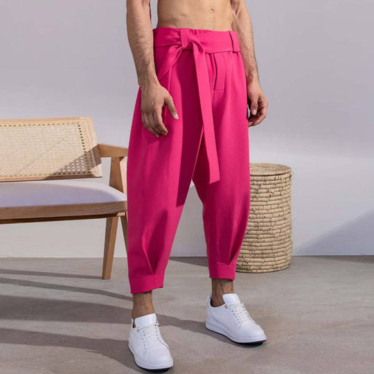 Herren elegante Freizeithose mit bindbarem Taillenband und weitem Schnitt R&B