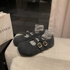 Damen Filzhausschuhe mit verstellbarem Riemen und komfortablem Fußbett R&B