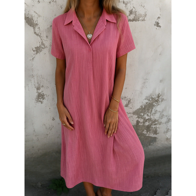 Damen lässiges Hemdkleid mit kurzen Ärmeln und Knopfdetails R&B