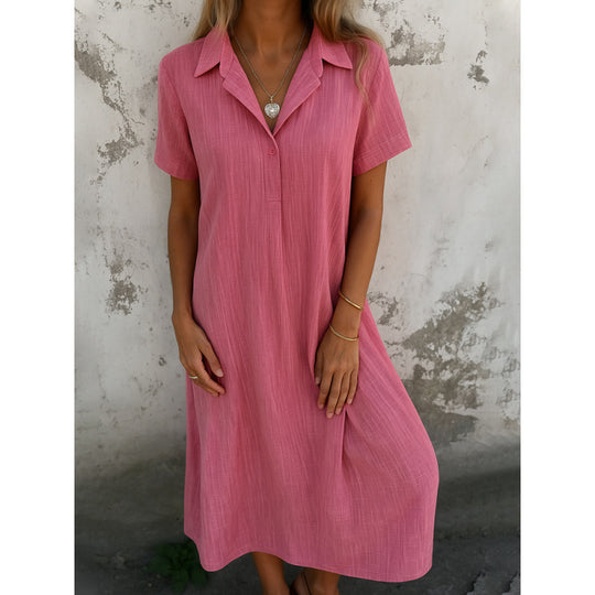 Damen lässiges Hemdkleid mit kurzen Ärmeln und Knopfdetails R&B