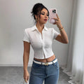 Damen Cropped Hemdbluse mit strukturiertem Material R&B