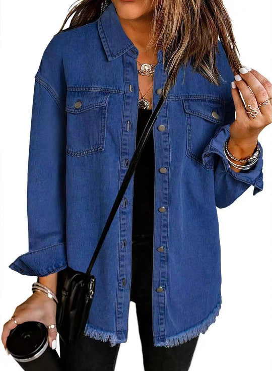 Damen Oversized Jeanshemd mit Fransen R&B