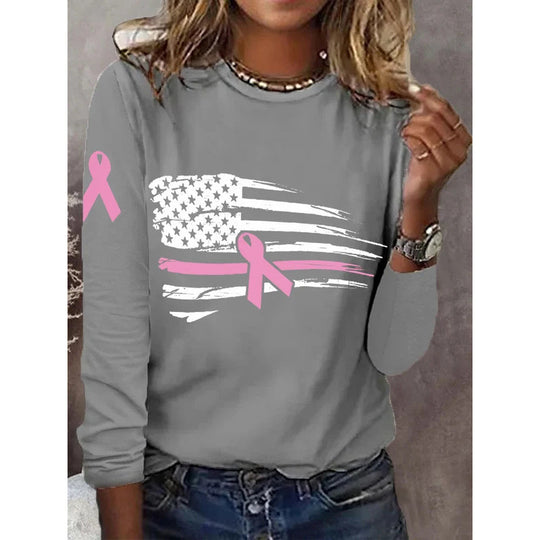 Damen lässiges T-Shirt mit kreativem Flaggen- und Schleifen-Design R&B