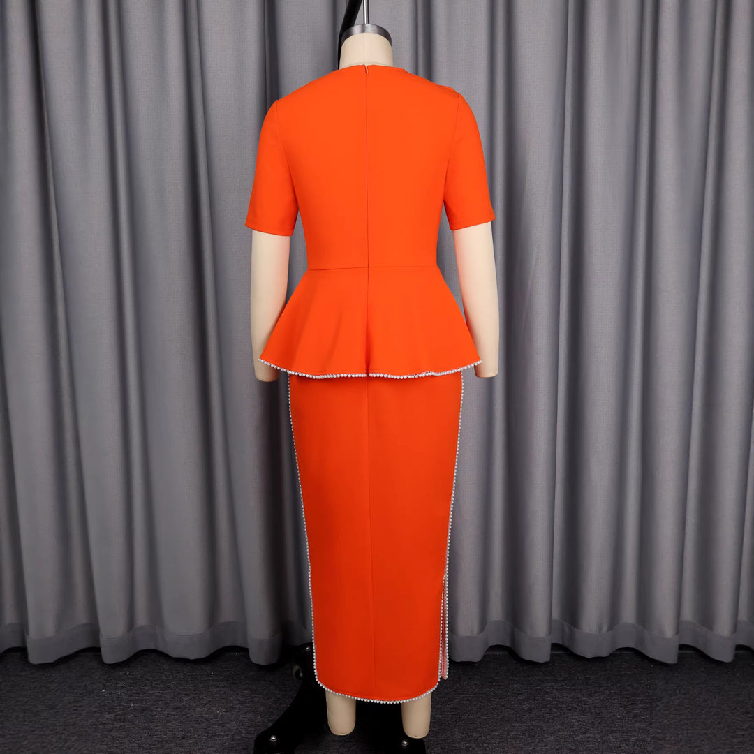 Damen elegantes Kleid mit dekorativen Perlenakzenten R&B