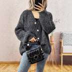 Damen Grobstrickjacke mit modischen Knöpfen und lässigem Schnitt R&B