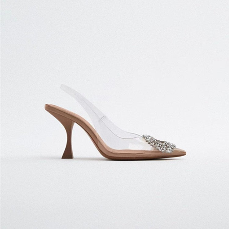 Damen elegante transparente High Heels mit funkelndem Schmuck-Detail R&B