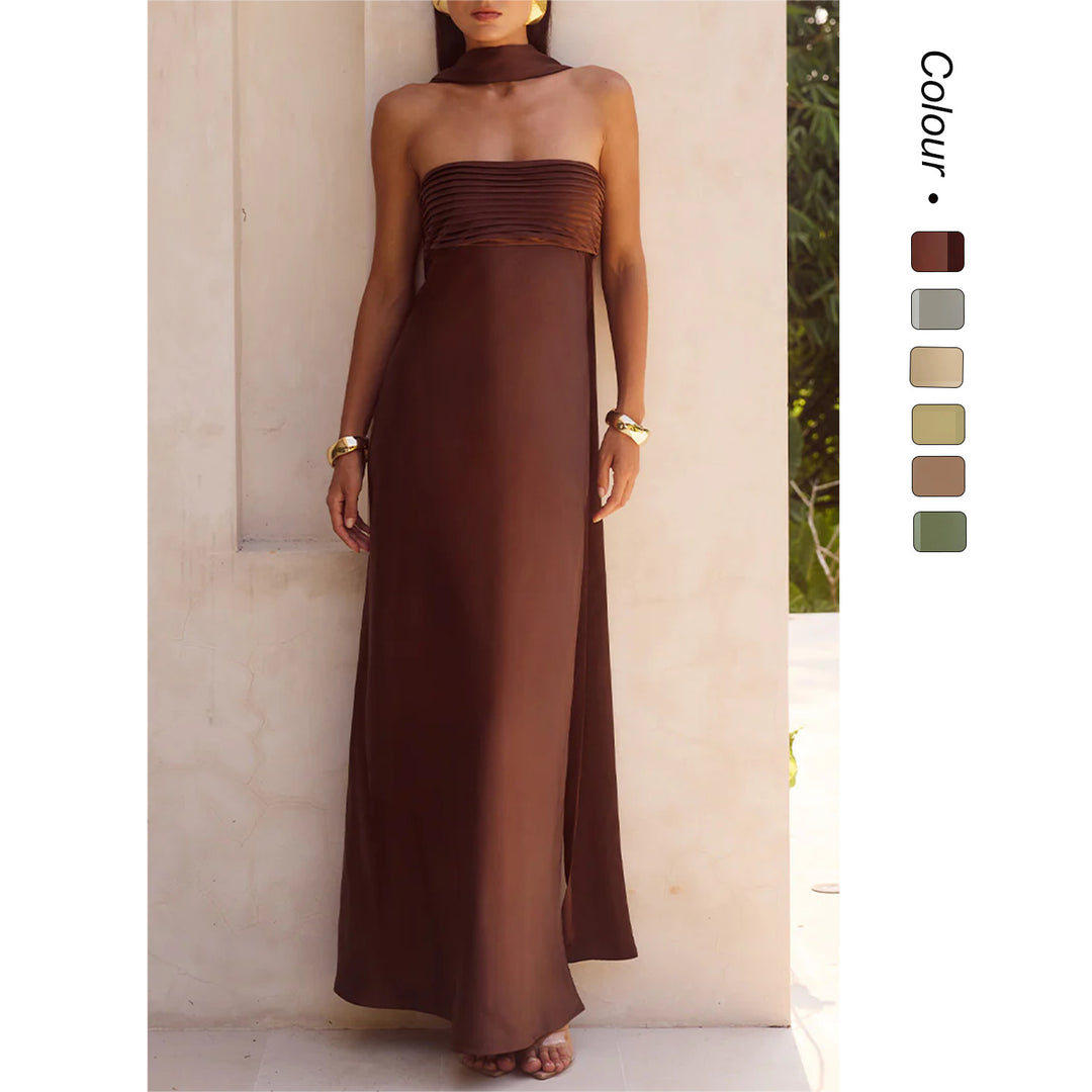 Damen Elegantes Maxikleid mit schulterfreiem Design und schmalem Oberteil R&B